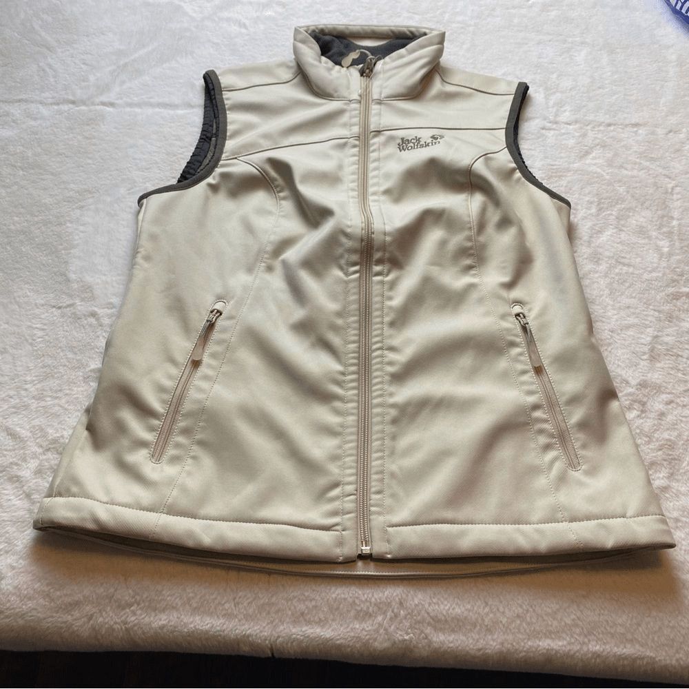 Jack Wolfskin Womens S Softshell Vest Beige Fleece Lined Full Zip Outdoor